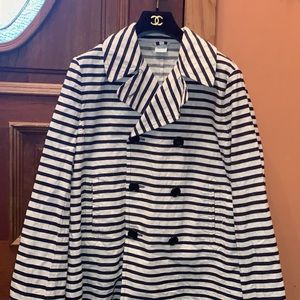 Navy blue and white striped Aspesi coat